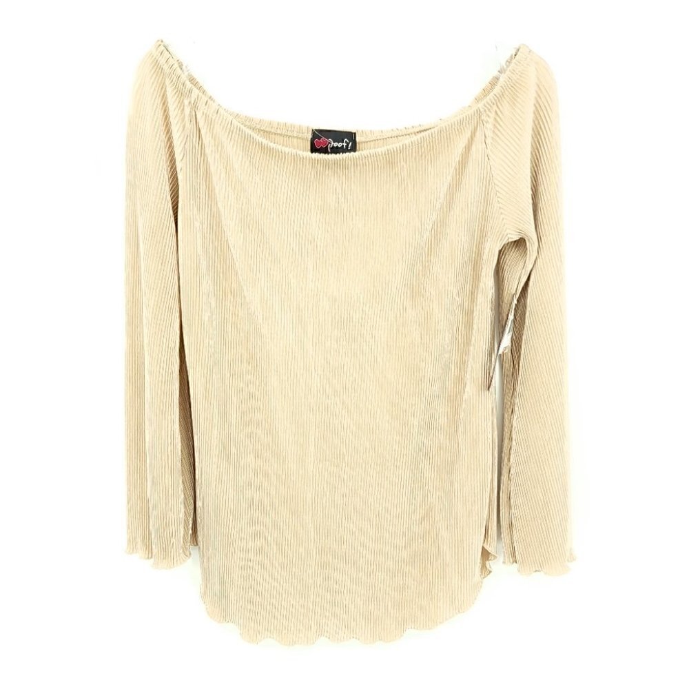 Poof L Beige Off Shoulder Top Blouse NWT